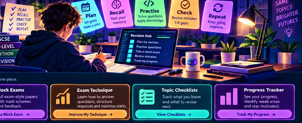 Illustrated Computer Science revision workspace and study plan
